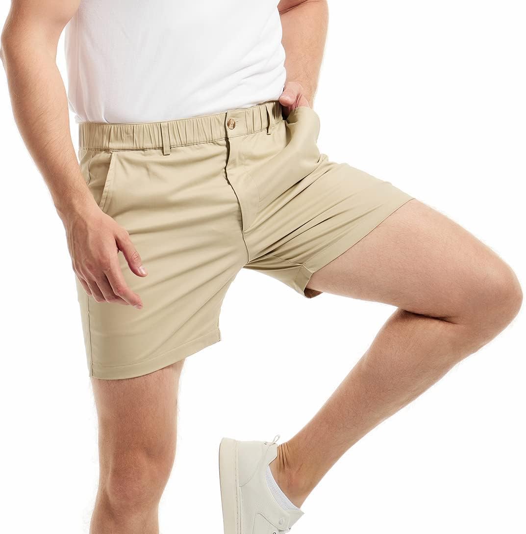 Mens Casual Cotton Shorts Slim Fit Elastic Waist Cargo Shorts 5.5 Inch Inseam with Pockets - Image 2