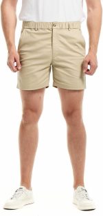 Mens Casual Cotton Shorts Slim Fit Elastic Waist Cargo Shorts 5.5 Inch Inseam with Pockets