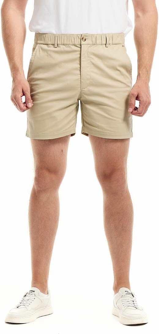 Mens Casual Cotton Shorts Slim Fit Elastic Waist Cargo Shorts 5.5 Inch Inseam with Pockets