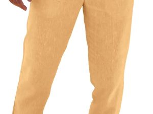 Mens Casual Pants Elastic Waist Linen Lightweight Straight-Legs Loose Fit Summer Beach Yoga Trousers