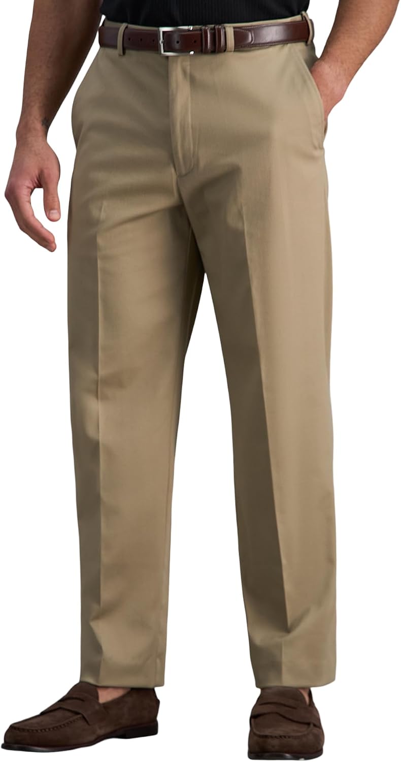 Men's Premium No Iron Khaki Classic Fit Flat Front Casual Trousers Underpants