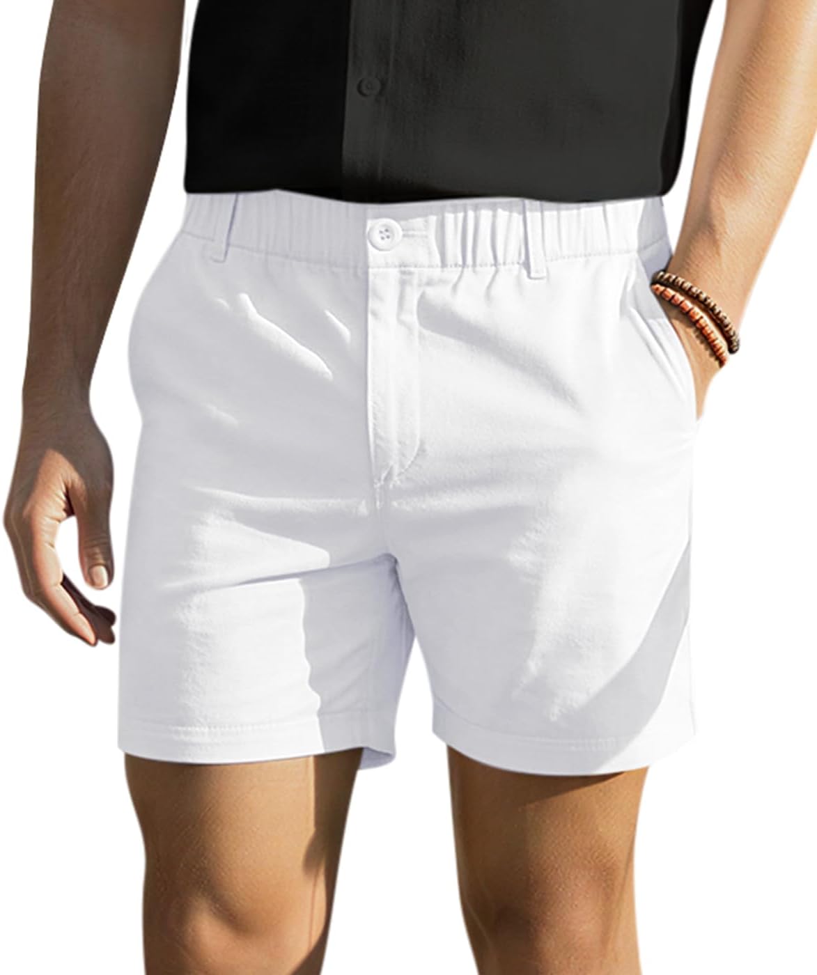 Men's Cotton Casual Shorts Classic-fit 5" Chino Shorts Elastic Waist Daily Wear Dress Shorts