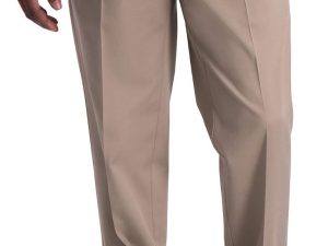Men's Iron Free Premium Khaki Classic Fit Pleat Front Expandable Waist Casual Trousers (Regular and Big & Tall Sizes) Trousers