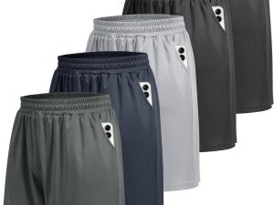 5 Pack Athletic Gym Mens Shorts - Workout Black Quick Dry Basketball Shorts with Pockets for Running Casual Activewear