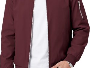 Men's Bomber Jacket Lightweight Casual Windbreaker Zip Up Coat with Pocket