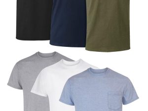 Men's Cotton Pocket T-Shirt, Moisture-Wicking with Odor Control, Assorted, 6-Pack