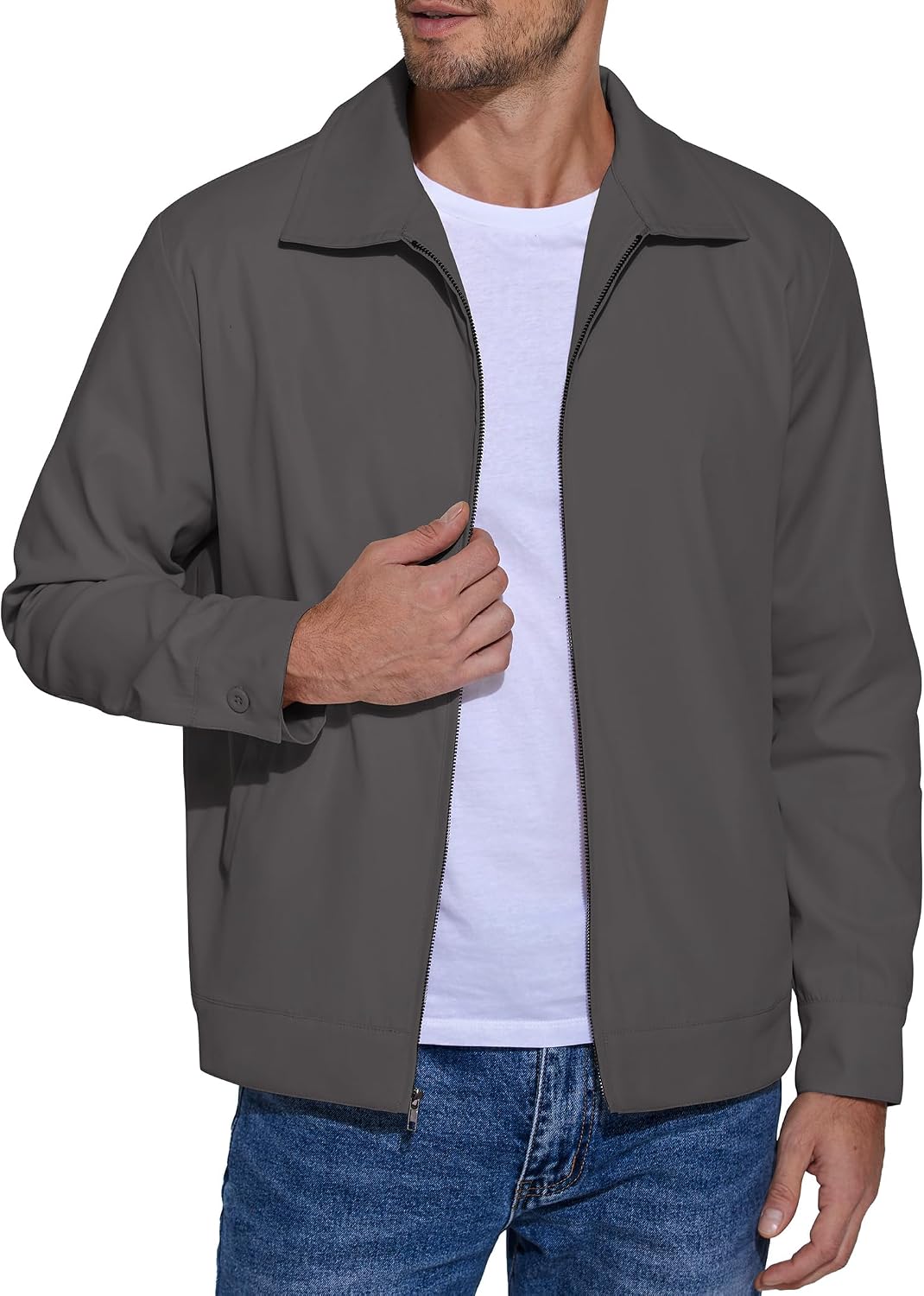 Men's Lightweight Zip Up Jacket Work Office Jackets Casual Golf Outwear