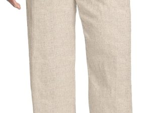 Men's Casual Linen Pants Elastic Waist Drawstring Cotton Trousers