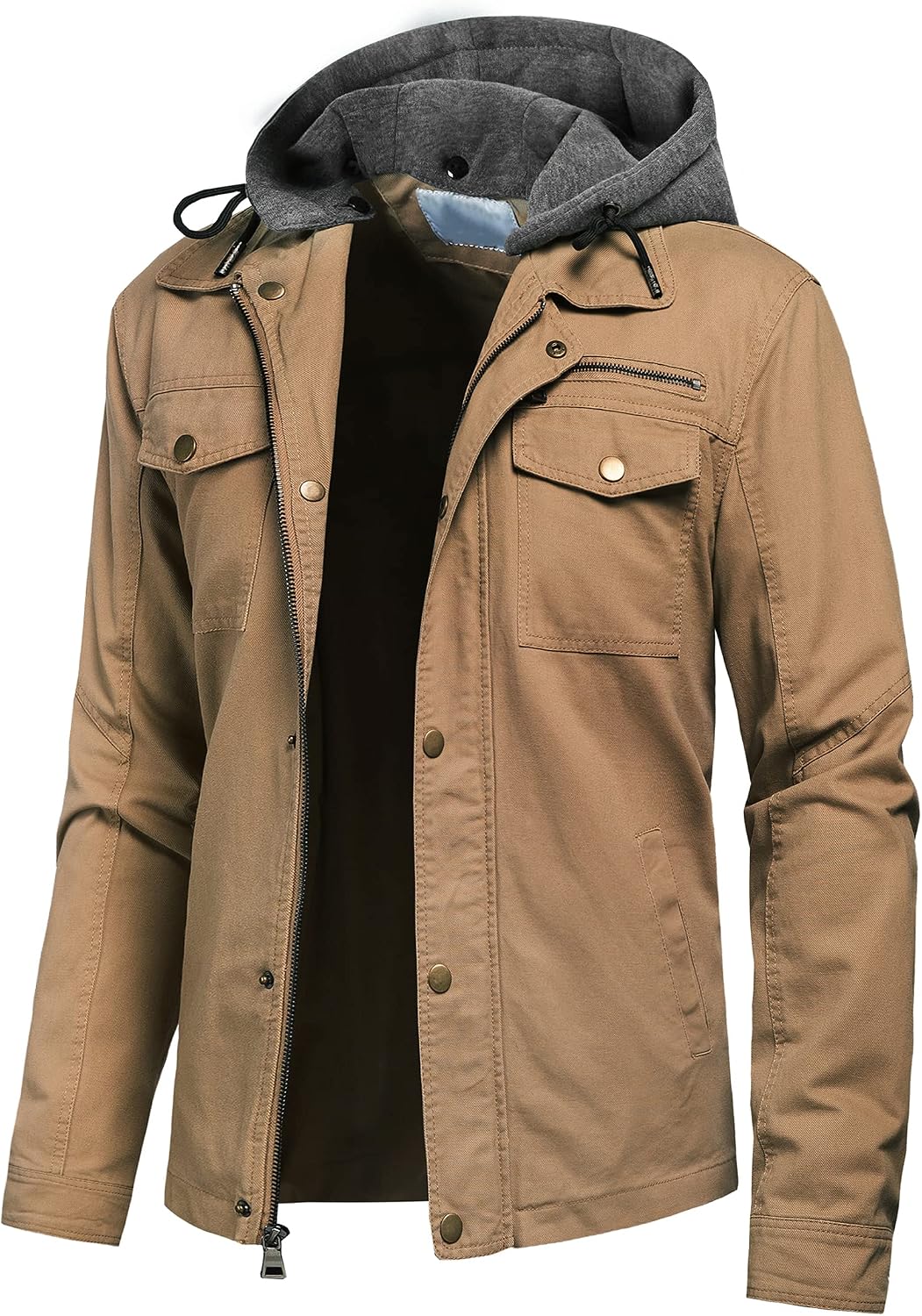 Men's Canvas Cotton Military Casual Field Jacket Outerwear With Removable Hood